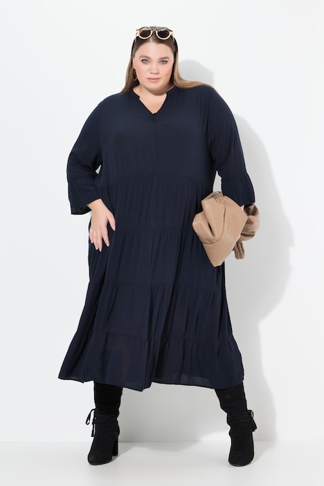 Split Neck 3/4 Sleeve A-Line Dress