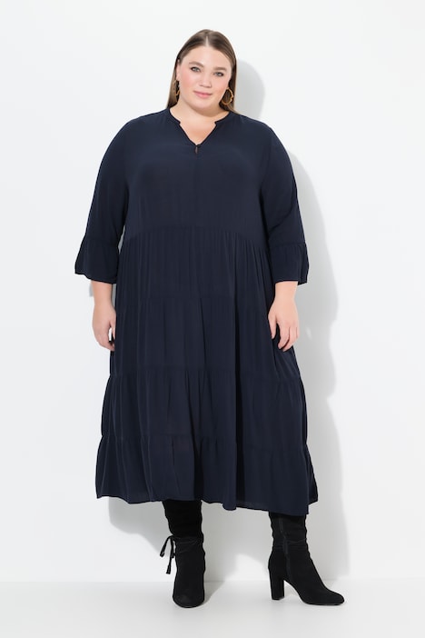 Split Neck 3/4 Sleeve A-Line Dress