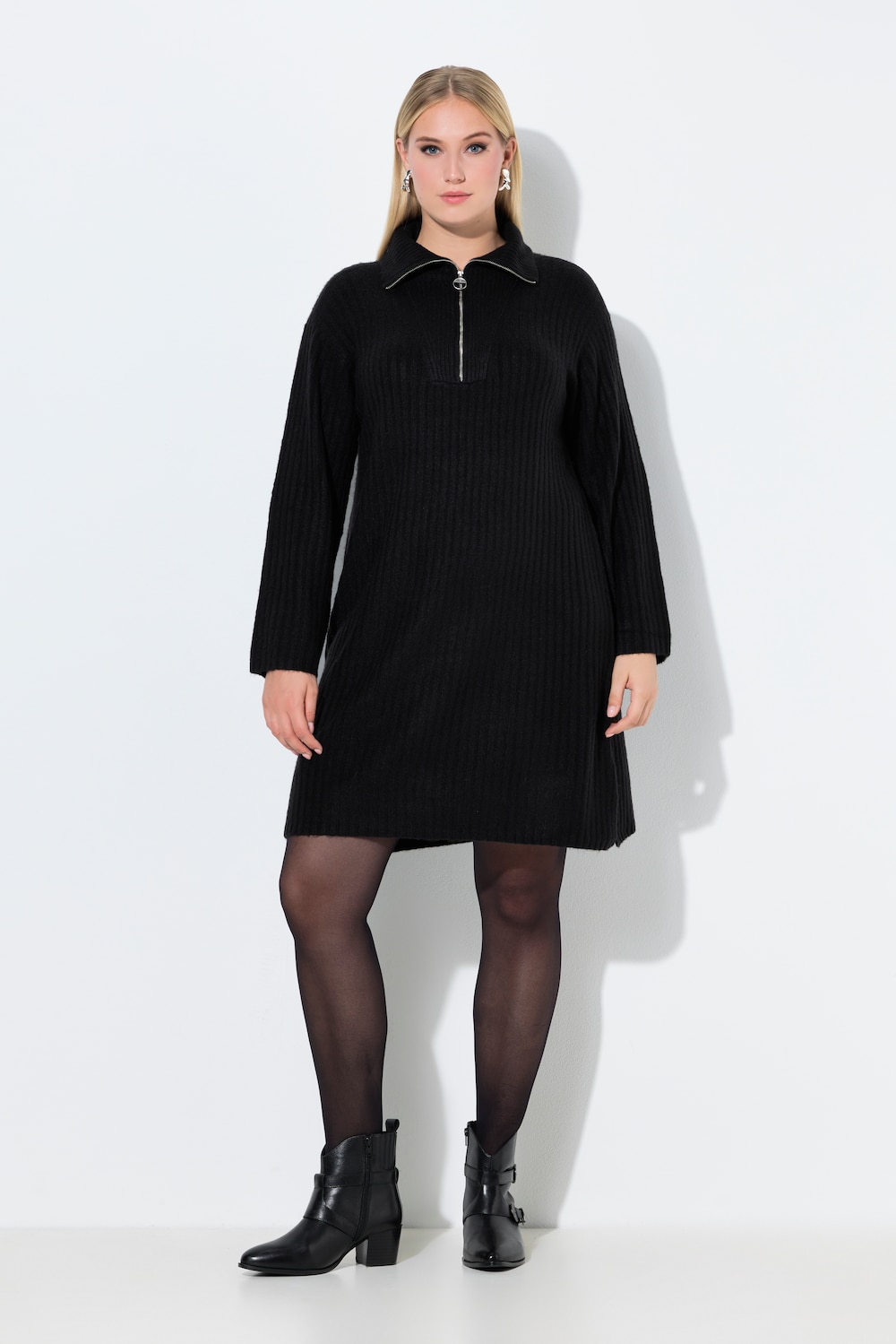 Große Größen Strickkleid, Damen, schwarz, Größe: 42/44, Synthetische Fasern/Polyester, Ulla Popken