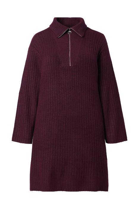 Úpletové šaty, A střih, žebrovaný úplet, troyer límeček, dlouhé rukávy