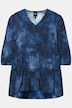Bluse, batikktrykk, A-linje, V-hals, lange ermer