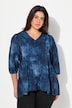 Bluse, batikktrykk, A-linje, V-hals, lange ermer
