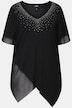 Bluse, asymmetrisk, rhinsten, V-udskæring, korte ærmer