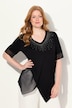 Bluse, asymmetrisk, rhinsten, V-udskæring, korte ærmer