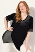 Bluse, asymmetrisk, rhinsten, V-udskæring, korte ærmer