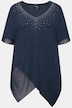 Bluse, asymmetrisk, pyntesteiner, V-utringning, halve ermer
