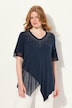 Bluse, asymmetrisk, pyntesteiner, V-utringning, halve ermer