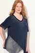 Bluse, asymmetrisk, pyntesteiner, V-utringning, halve ermer