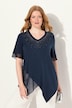 Bluse, asymmetrisk, pyntesteiner, V-utringning, halve ermer