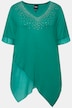 Bluse, asymmetrisk, pyntesteiner, V-utringning, halve ermer