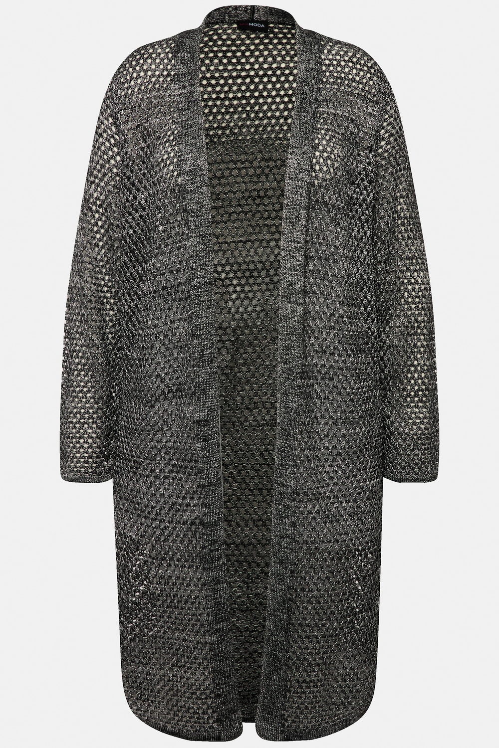 Stora storlekar Lång stickad kofta, Dam, svart, storlek: 48, Polyester/Syntetfibrer, Mia Moda