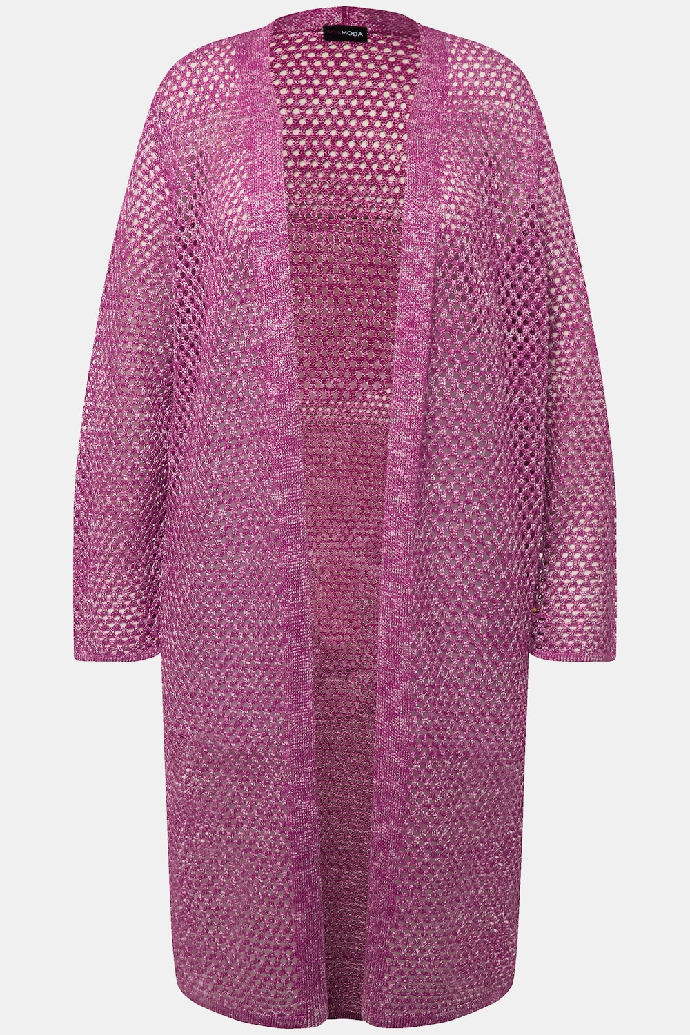 Stora storlekar Lång stickad kofta, Dam, rosa, storlek: 48, Polyester/Syntetfibrer, Mia Moda