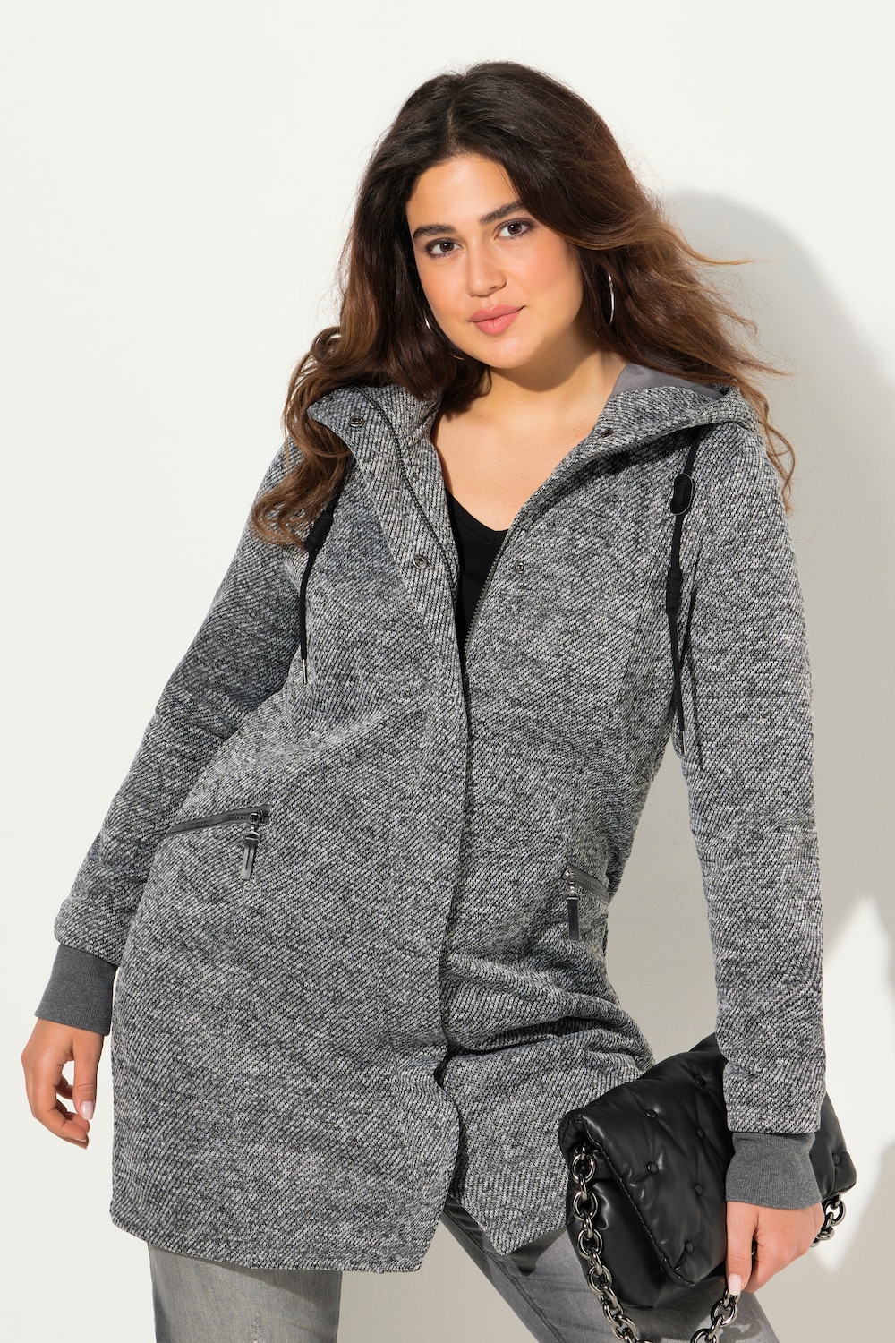 Große Größen Strickfleece-Jacke, Damen, grau, Größe: 50/52, Polyester, Ulla Popken