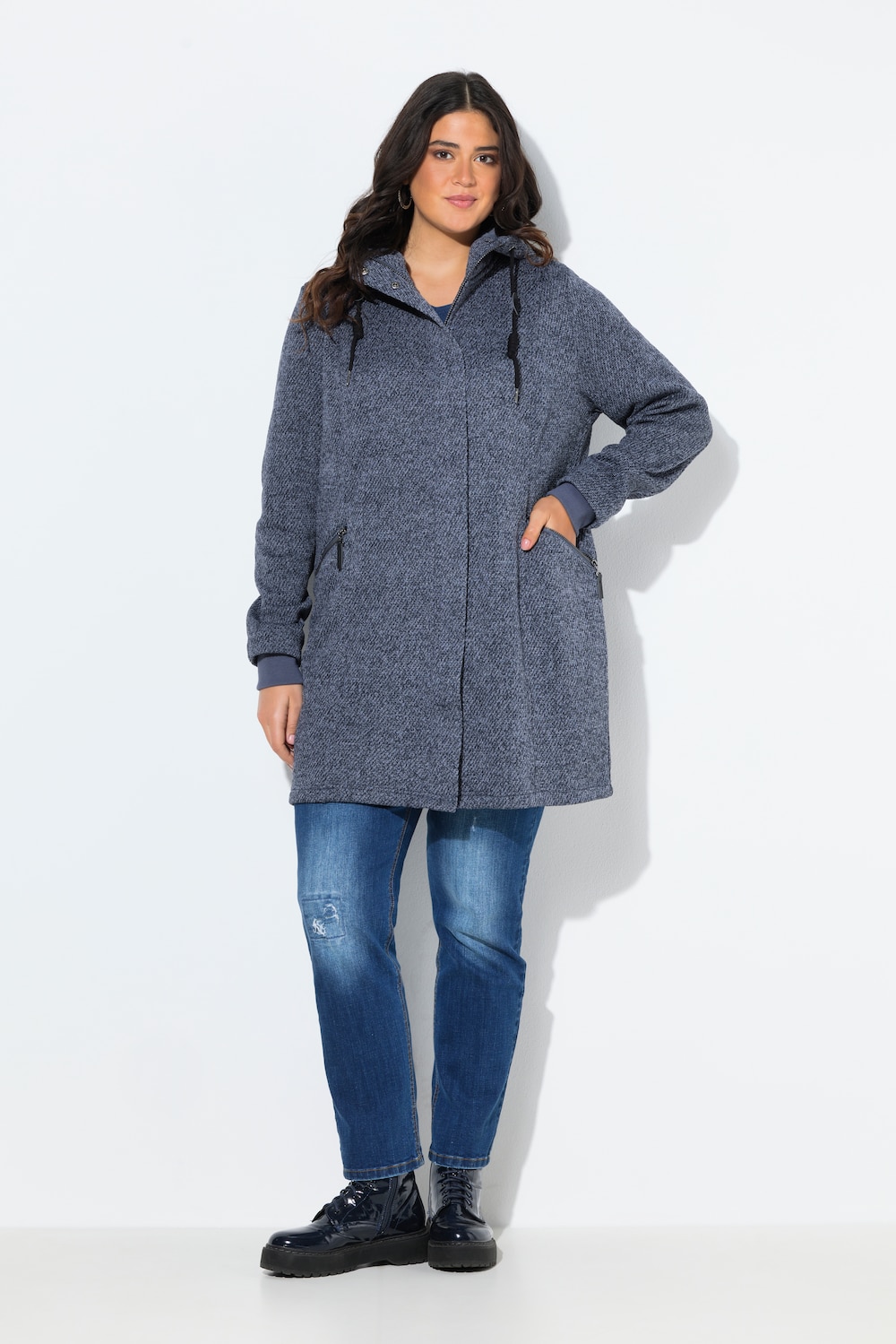 Große Größen Strickfleece-Jacke, Damen, blau, Größe: 62/64, Polyester, Ulla Popken