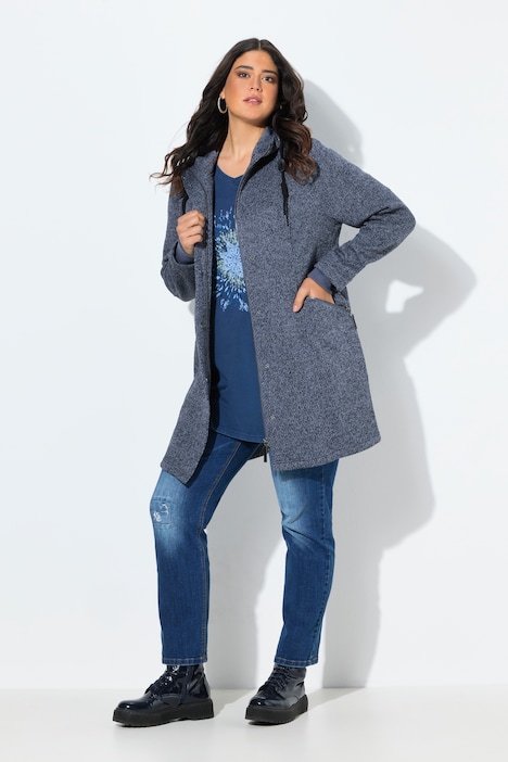 Strickfleece-Jacke, Kapuze, 2-Wege-Zipper