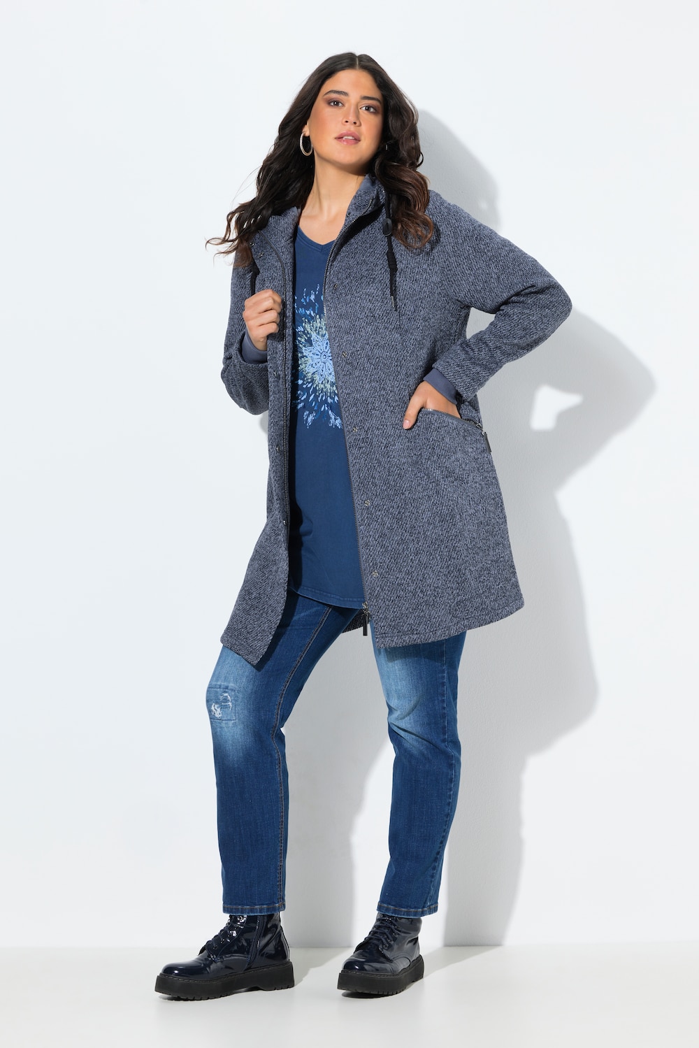Strickfleece-Jacke, Kapuze, 2-Wege-Zipper