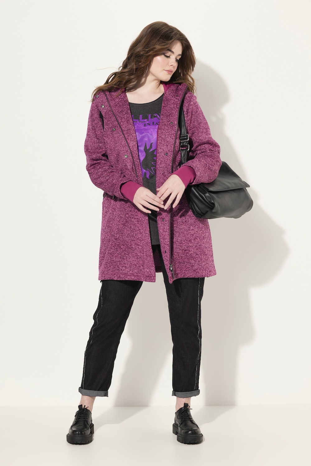 Große Größen Strickfleece-Jacke, Damen, rosa, Größe: 42/44, Polyester, Ulla Popken