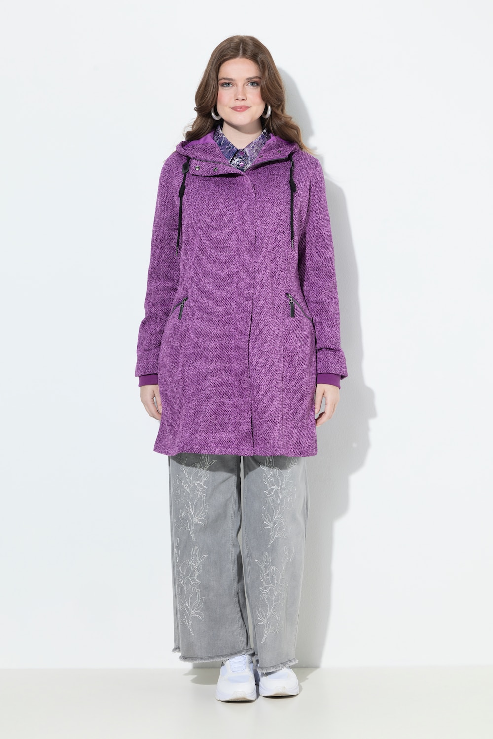 Große Größen Strickfleece-Jacke, Damen, lila, Größe: 50/52, Polyester, Ulla Popken