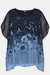 Chiffonbluse, blosmter, dobbeltlag, rund hals, korte ærmer