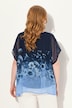 Chiffonbluse, blosmter, dobbeltlag, rund hals, korte ærmer