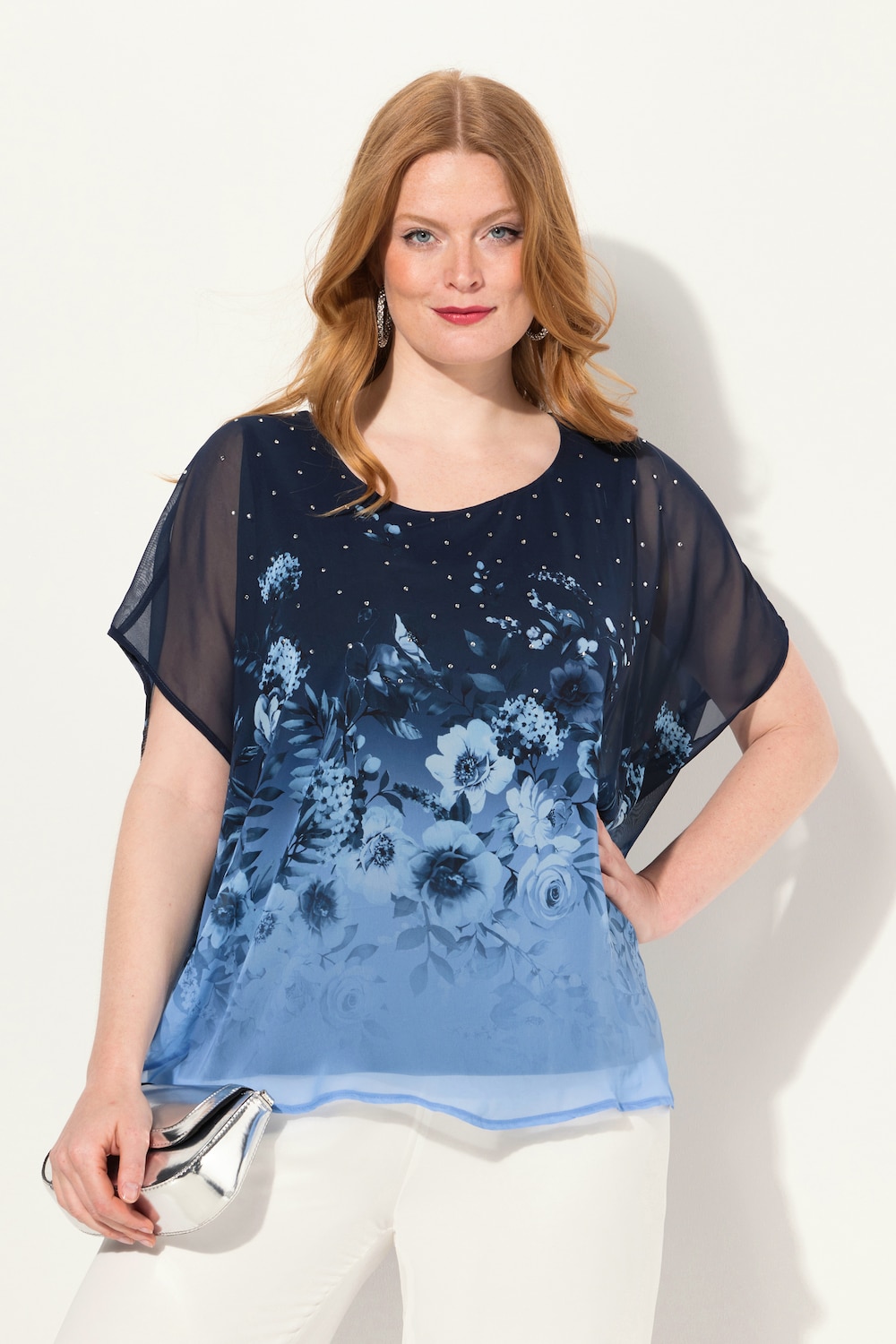 Große Größen Blusenshirt, Damen, blau, Größe: 50/52, Polyester/Viskose, Ulla Popken