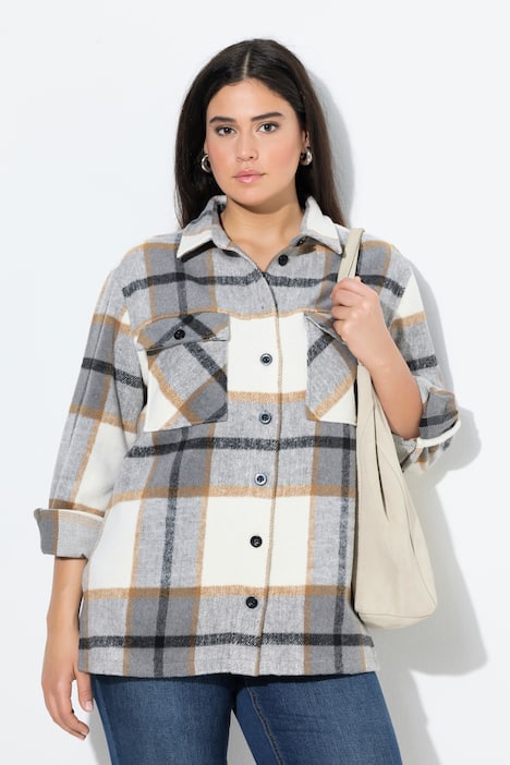 Surchemise à carreaux oversize, manches longues et col chemise