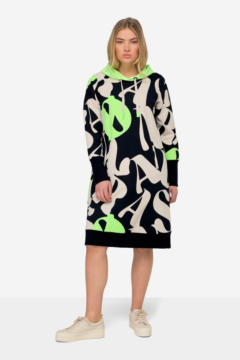 Große Größen Midi Sweatkleid, Damen, blau, Größe: L, Polyester/Baumwolle/Synthetische Fasern, LAURASON