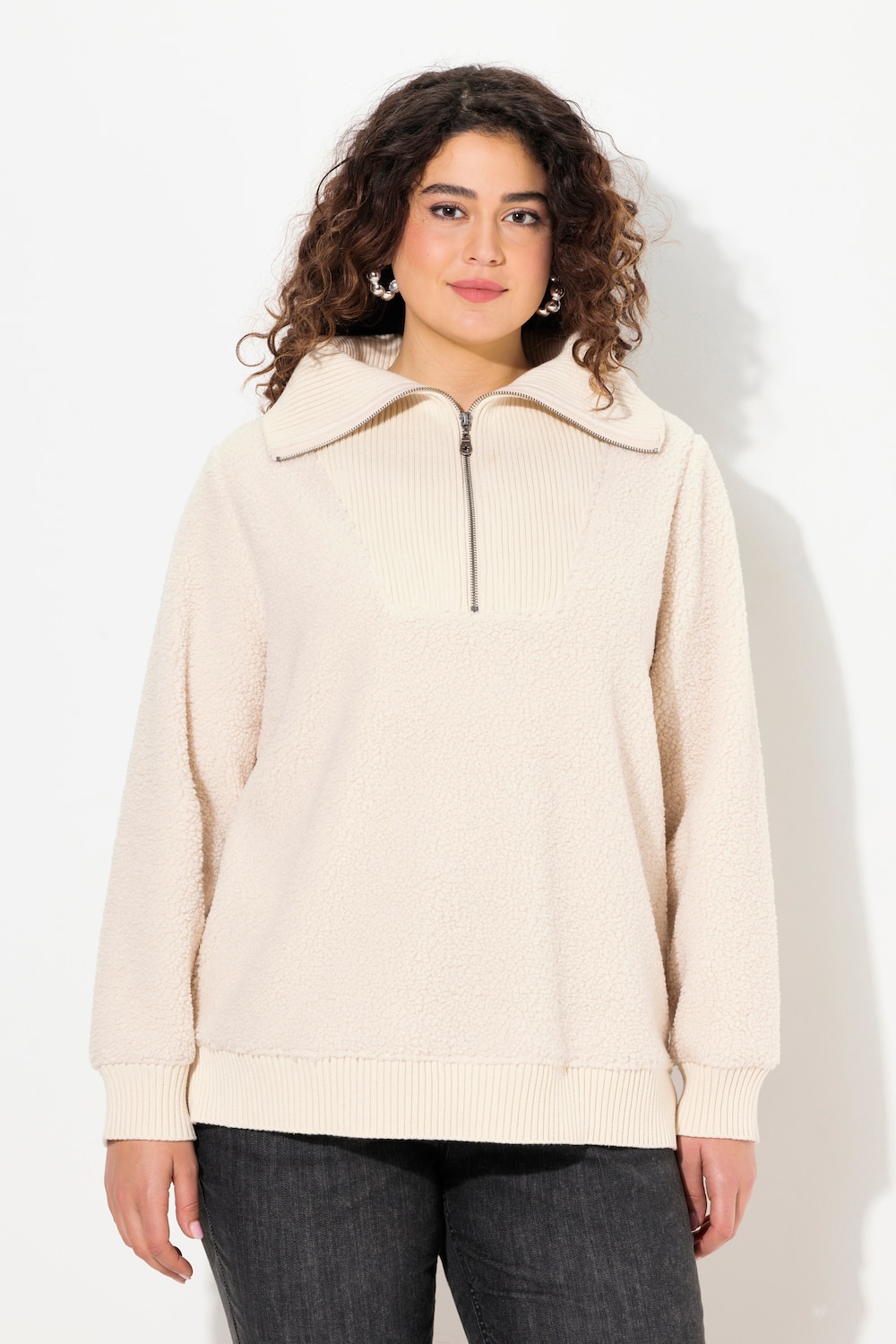 Große Größen Troyer, Damen, beige, Größe: 46/48, Polyester/Baumwolle, Ulla Popken