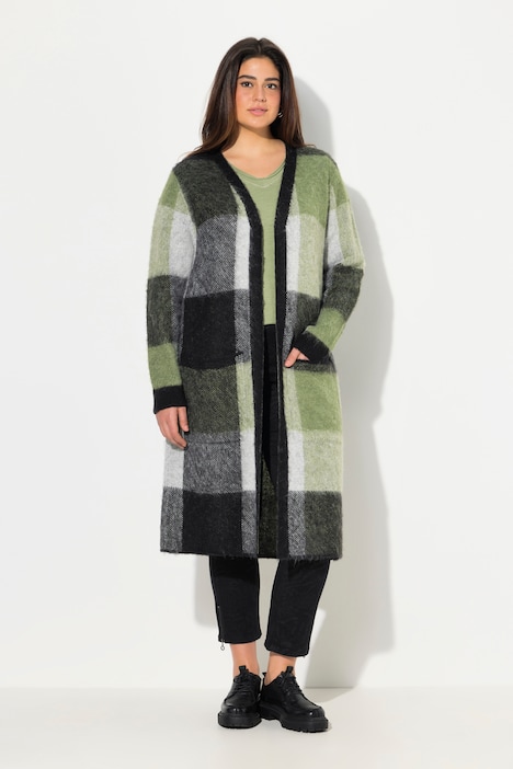 Extra Long Buffalo Check Open Shape Cardigan Cardigan Cardigans