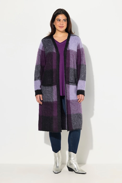 Extra Long Buffalo Check Open Shape Cardigan