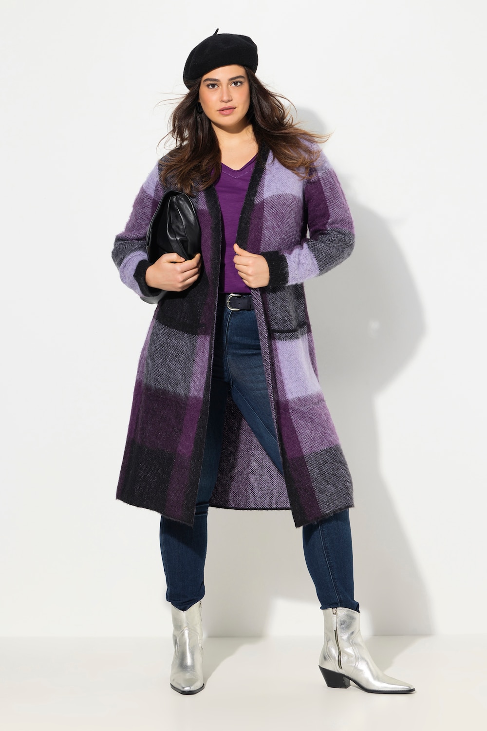 Große Größen Long-Strickjacke, Damen, lila, Größe: 50/52, Synthetische Fasern/Polyester, Ulla Popken