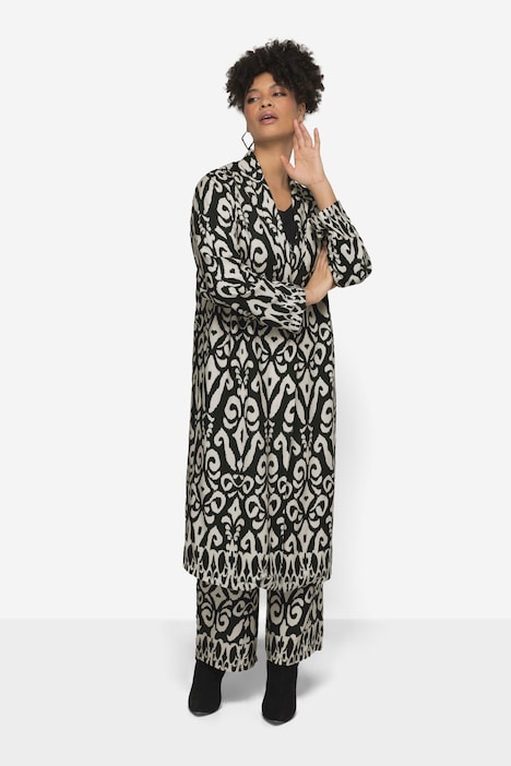 Open Front Graphic Print Kimono with Long Loose Sleeves