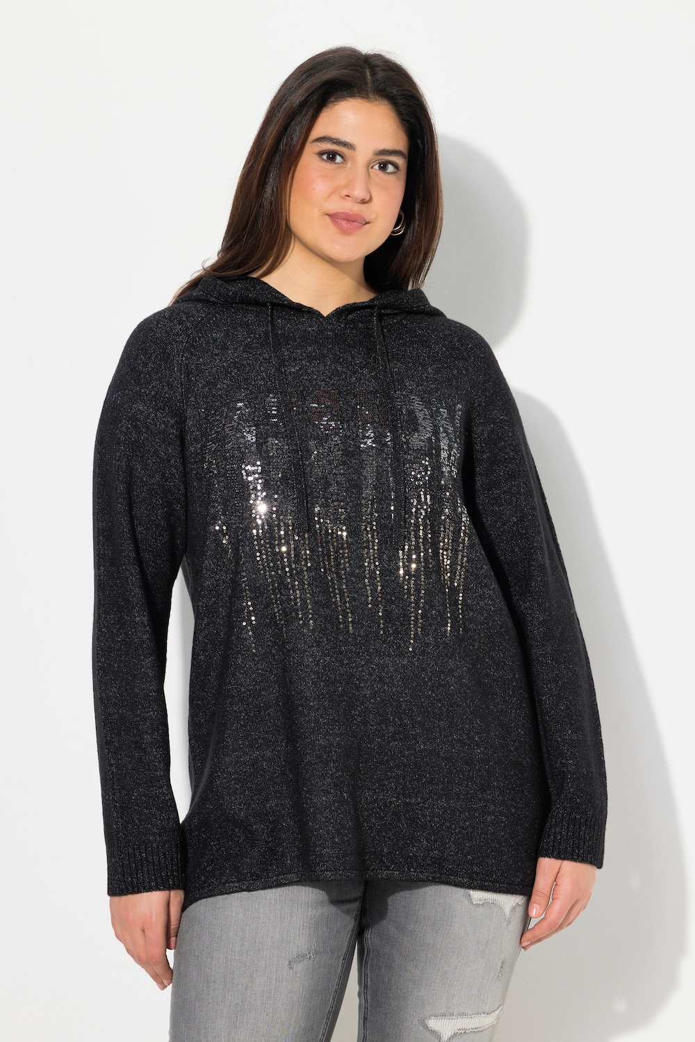 Große Größen Strick-Hoodie, Damen, schwarz, Größe: 54/56, Synthetische Fasern/Polyester, Ulla Popken