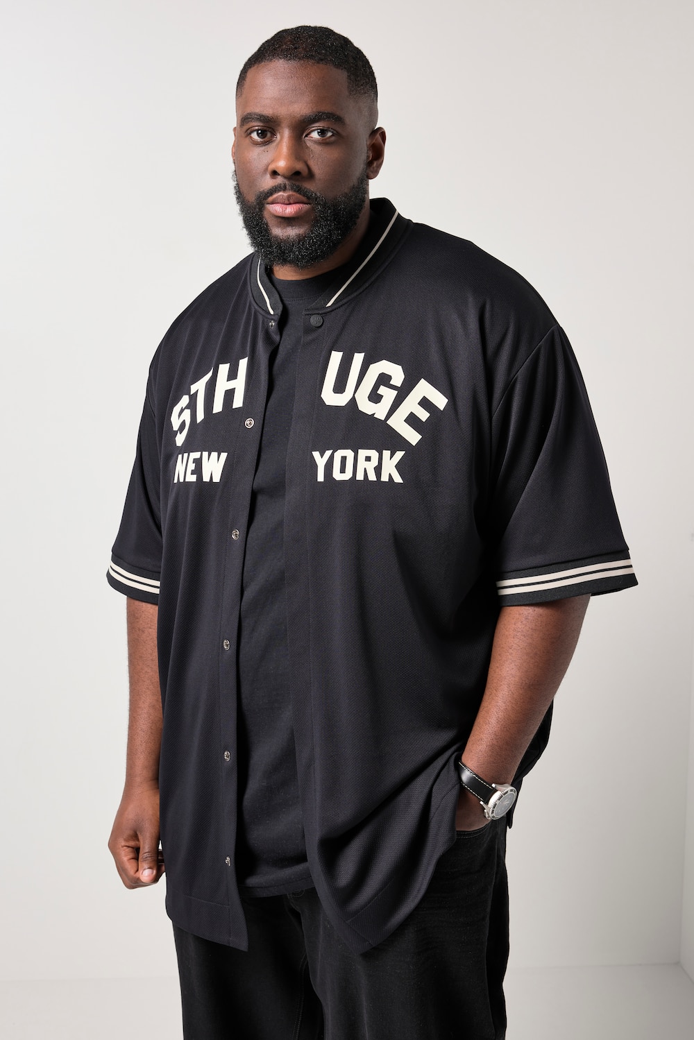 STHUGE T-Shirt, Halbarm, oversized, Brust-Print, Collegekragen, bis 8 XL