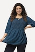 Bluse, gesmokt, A-Linie, Rundhals, 3/4-Arm