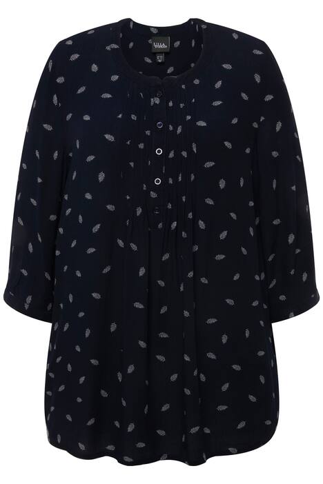 Tunika, květy, plisování, kulatý výstřih, 3/4 rukávy