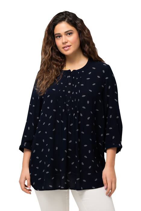 Tunika, květy, plisování, kulatý výstřih, 3/4 rukávy