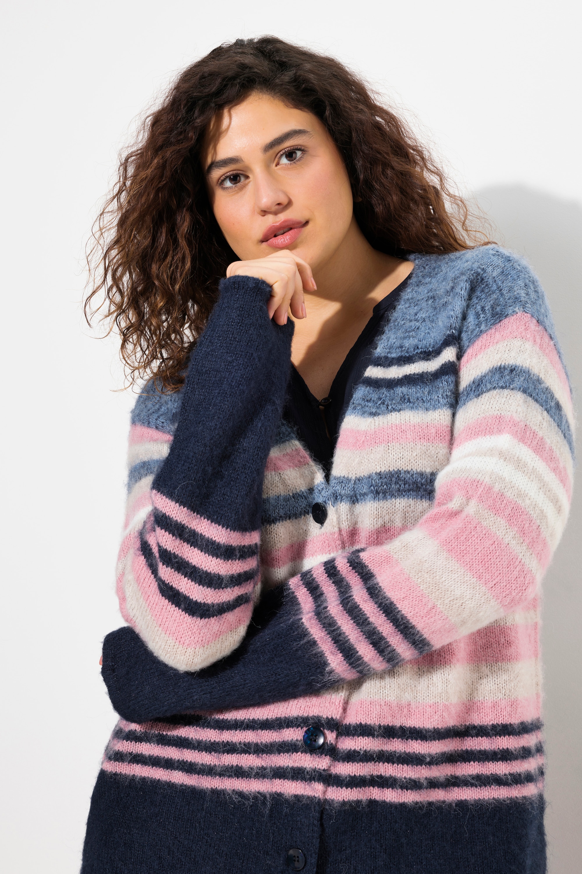 Ulla Popken Damen große Größen Strickjacke offenes Modell Langarm 831718