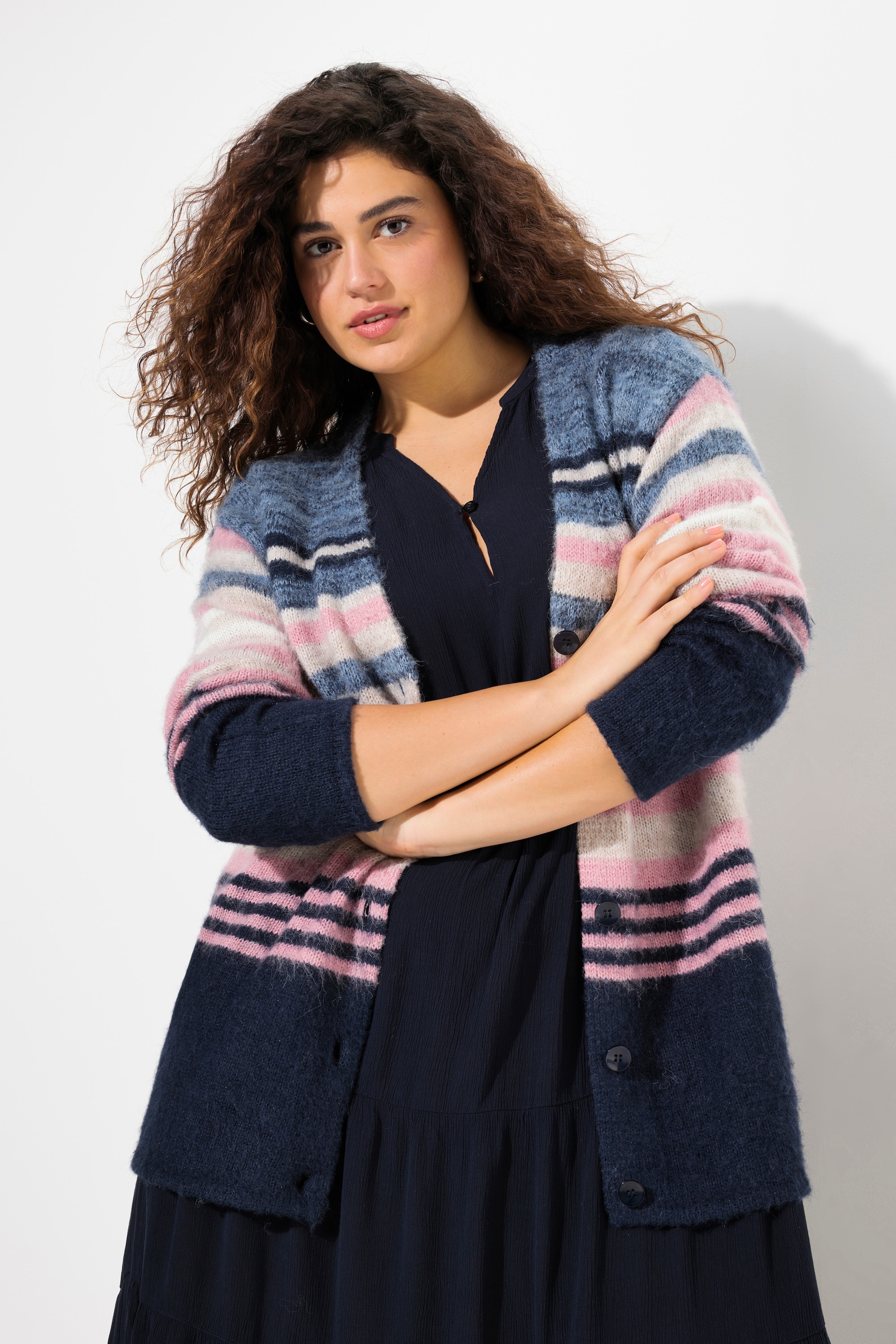 Ulla Popken Damen große Größen Strickjacke offenes Modell Langarm 831718