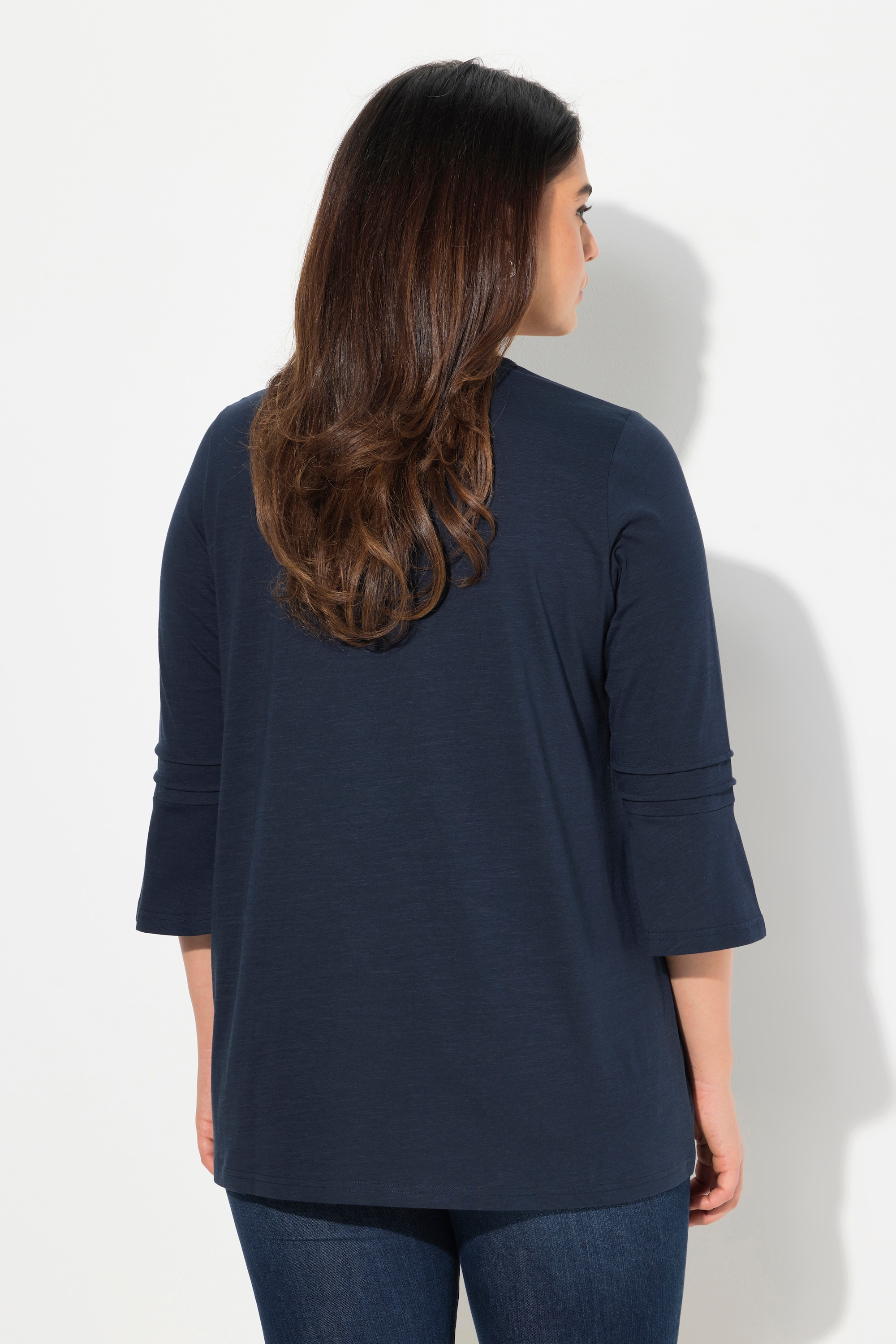 Ulla Popken Damen große Größen Shirt Zierfalten A Linie Rundhals