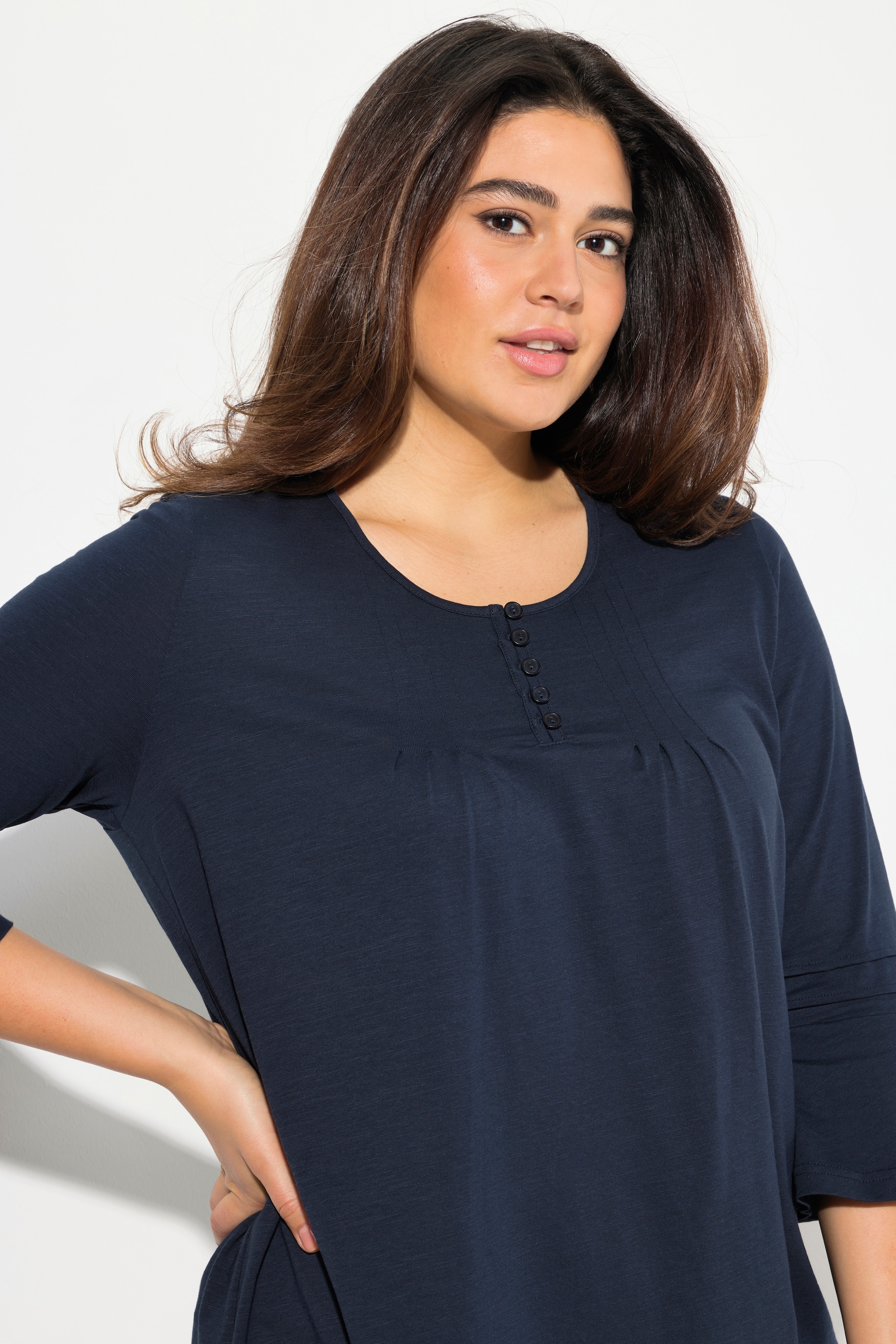 Ulla Popken Damen große Größen Shirt Zierfalten A Linie Rundhals