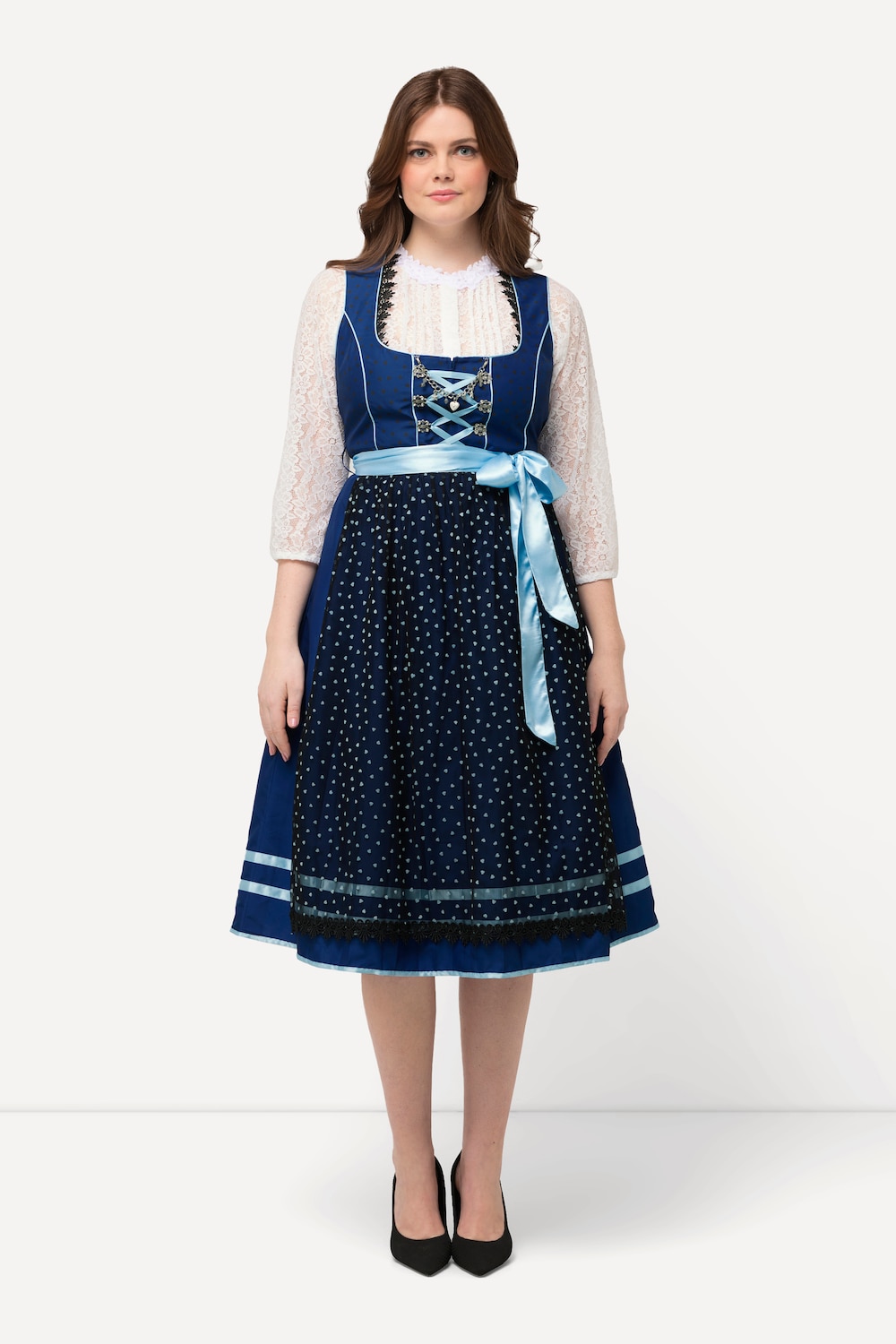 Große Größen Dirndl, Damen, blau, Größe: 44, Polyester/Baumwolle, Ulla Popken