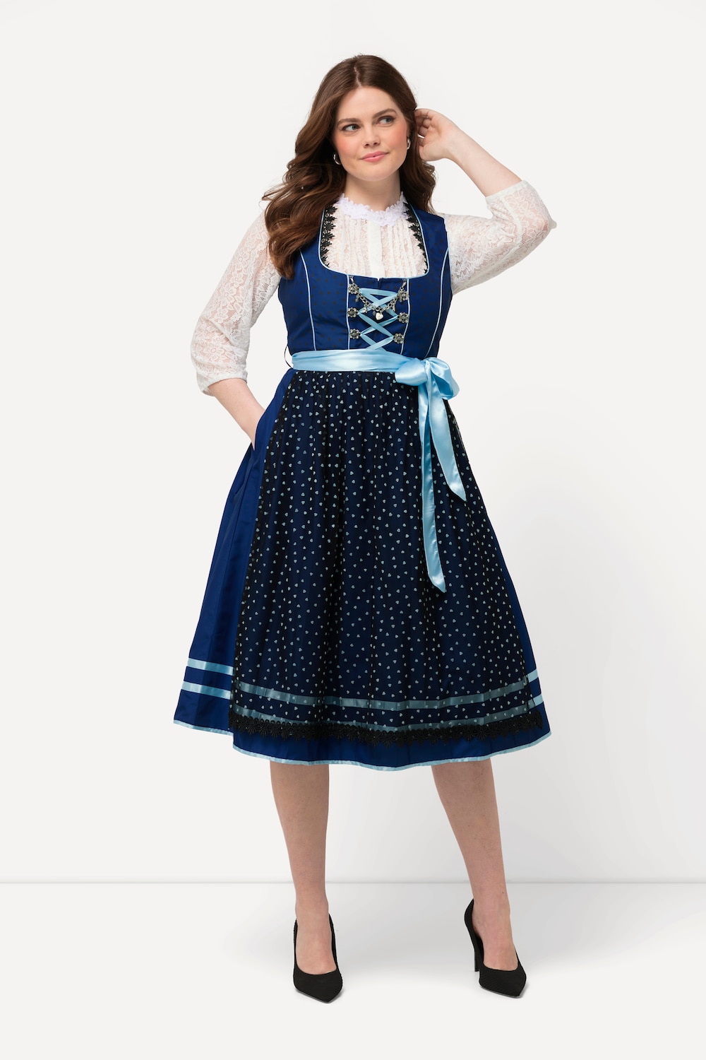 Große Größen Dirndl, Damen, blau, Größe: 54, Polyester/Baumwolle, Ulla Popken