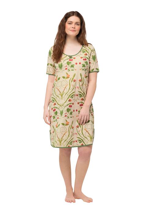 Nočné košile, květy, kulatý výstřih, krátké rukávy, biobavlna