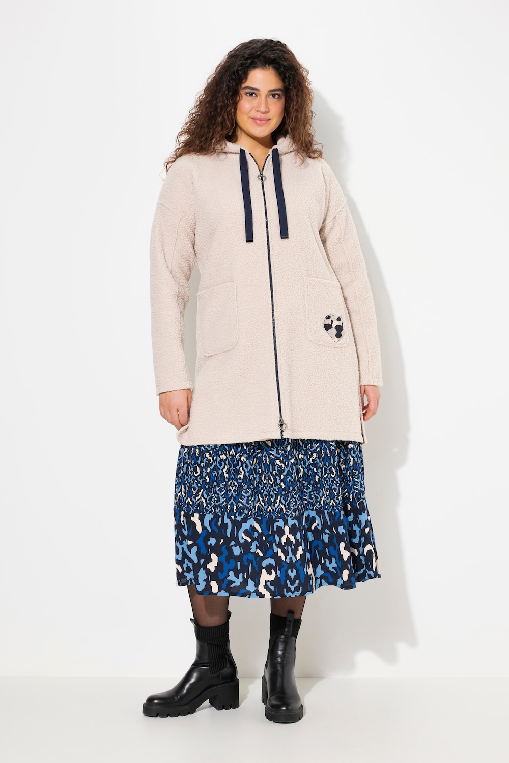 Große Größen Teddy-Longjacke, Damen, beige, Größe: 50/52, Polyester/Baumwolle, Ulla Popken