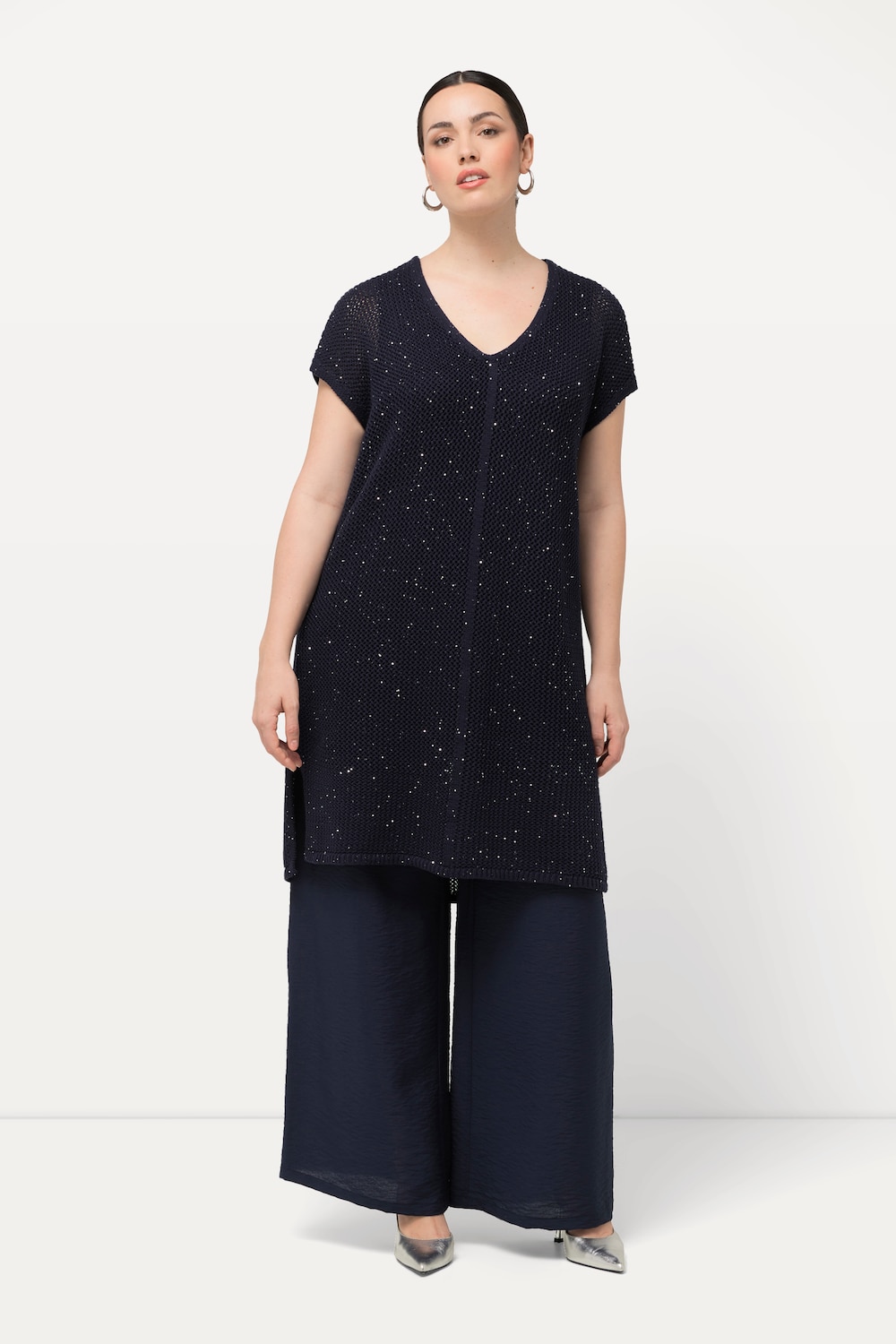 Große Größen Long-Pullover, Damen, blau, Größe: 42/44, Baumwolle/Polyester, Ulla Popken