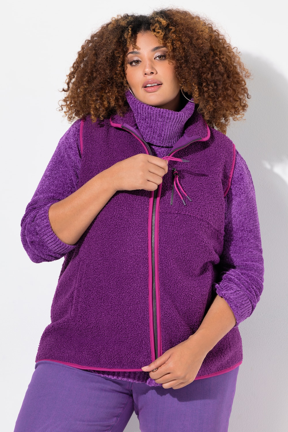 Teddy-bodywarmer, opstaande kraag, 2-wegrits, mouwloos