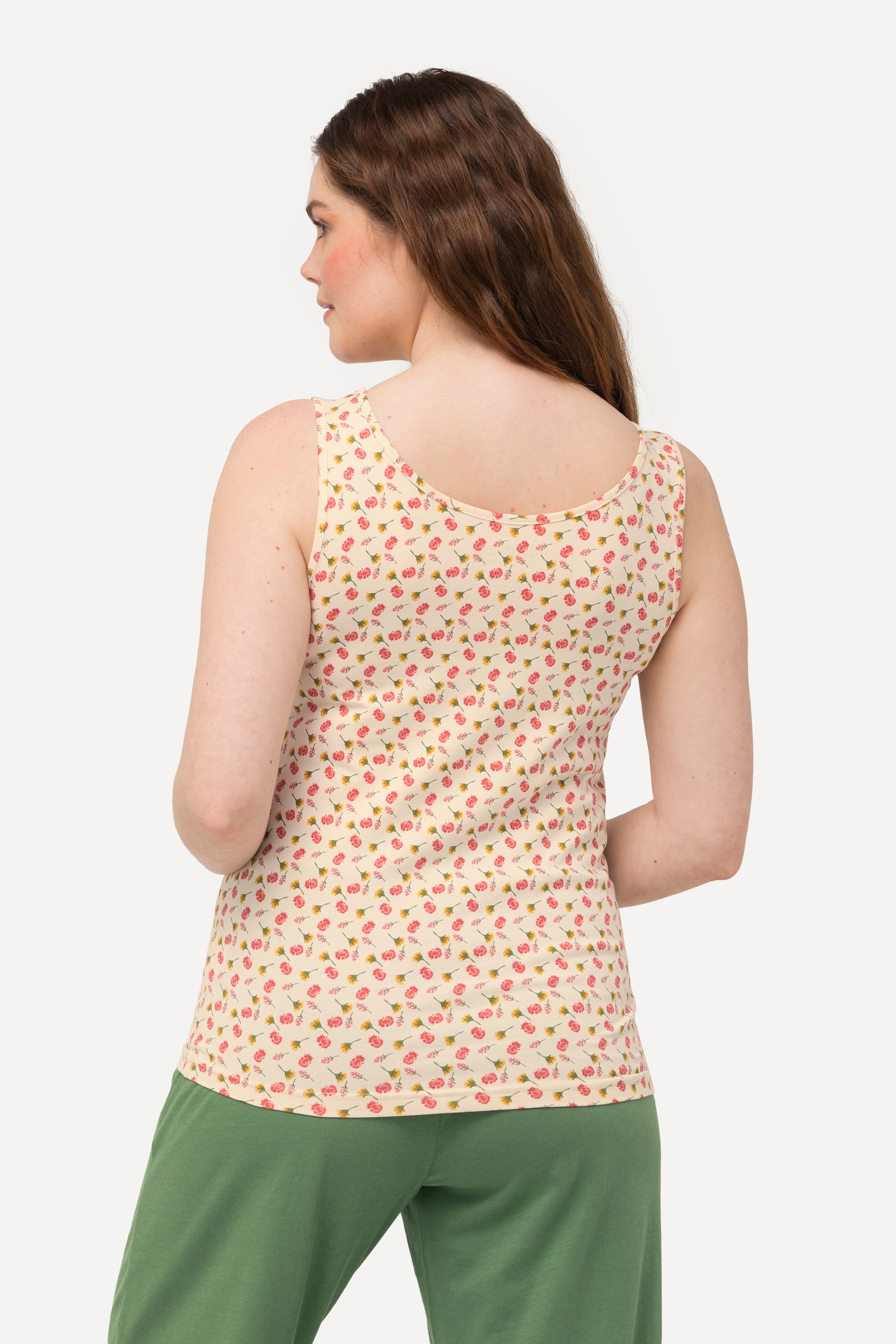 Ulla Popken Damen große Größen Tanktops 2er Pack Blüten einfarbig V Ausschnitt