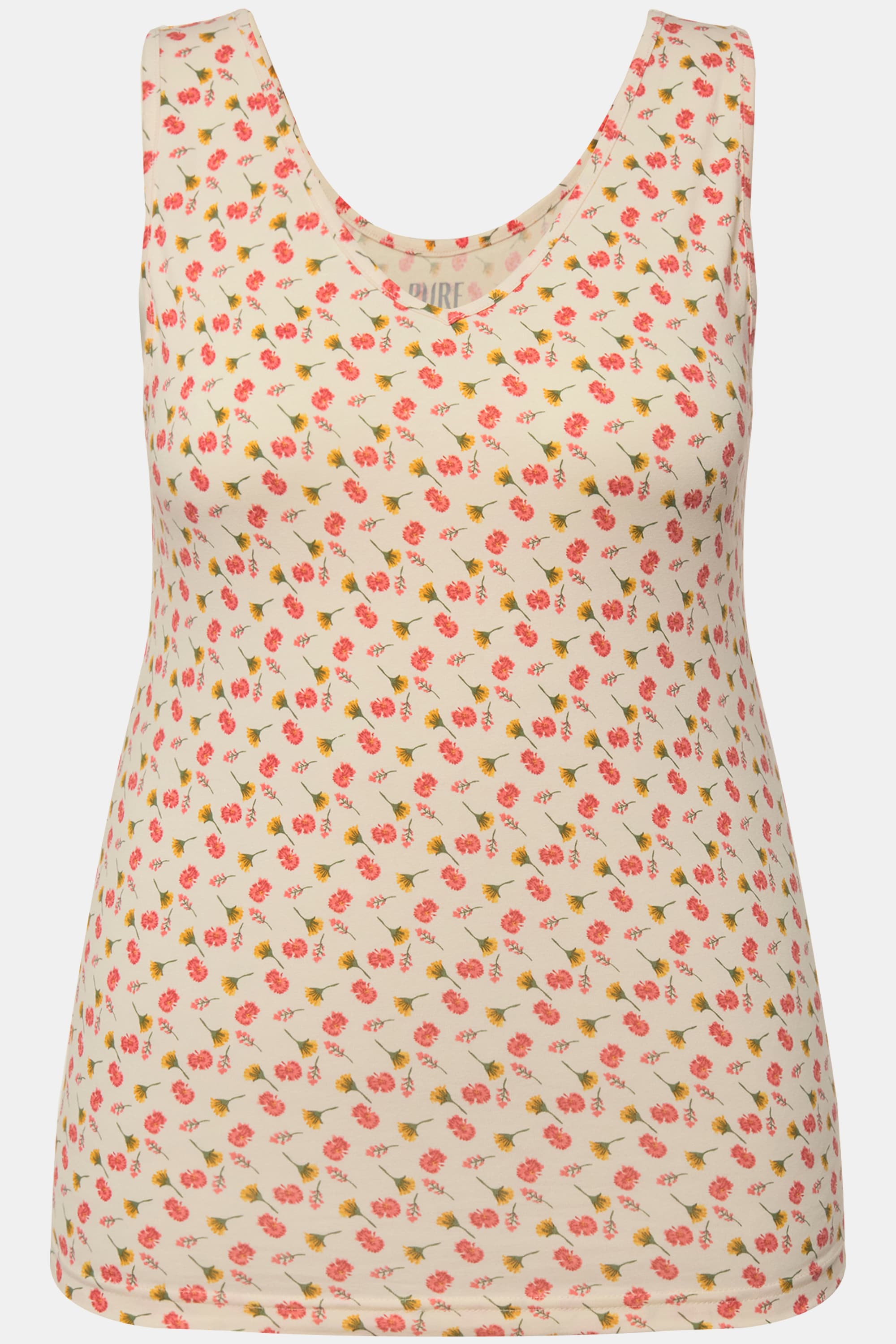 Ulla Popken Damen große Größen Tanktops 2er Pack Blüten einfarbig V Ausschnitt