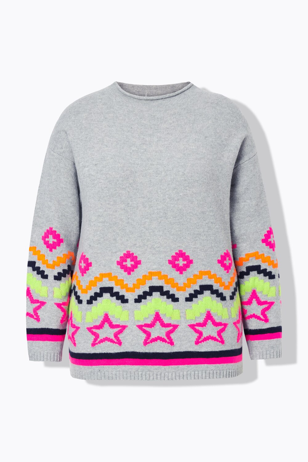 Stora storlekar Jacquardtröja, Dam, grå, storlek: XXL, Syntetfibrer/Bomull/Polyester, LAURASON
